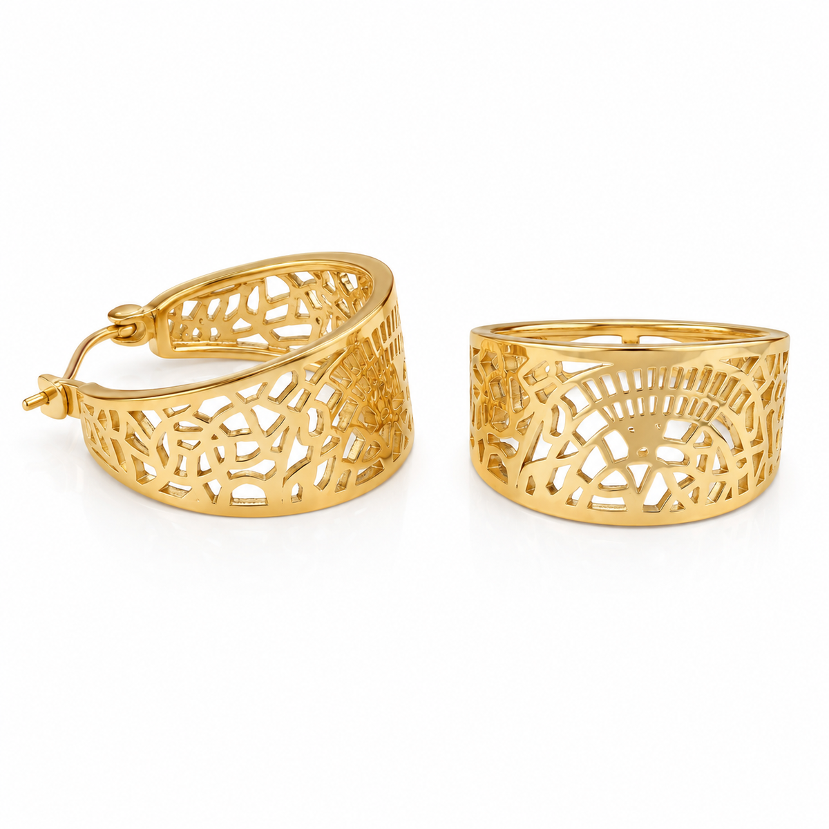 PM082G – Gold Wide Open Lattice Hoop Minđuše