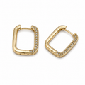 PM084G – Gold Rectangular Pavé & Star Engraved Huggie Minđuše