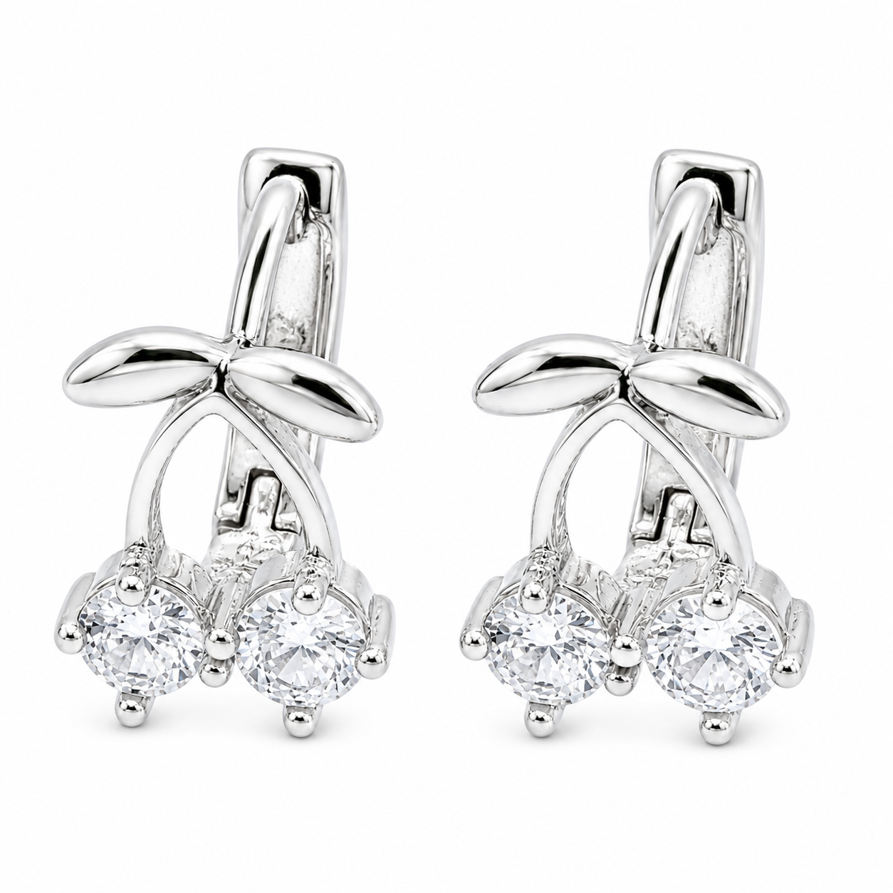 PM005 Silver Wild Cherry Drop Minđuše sa cirkonima od hirurškog čelika