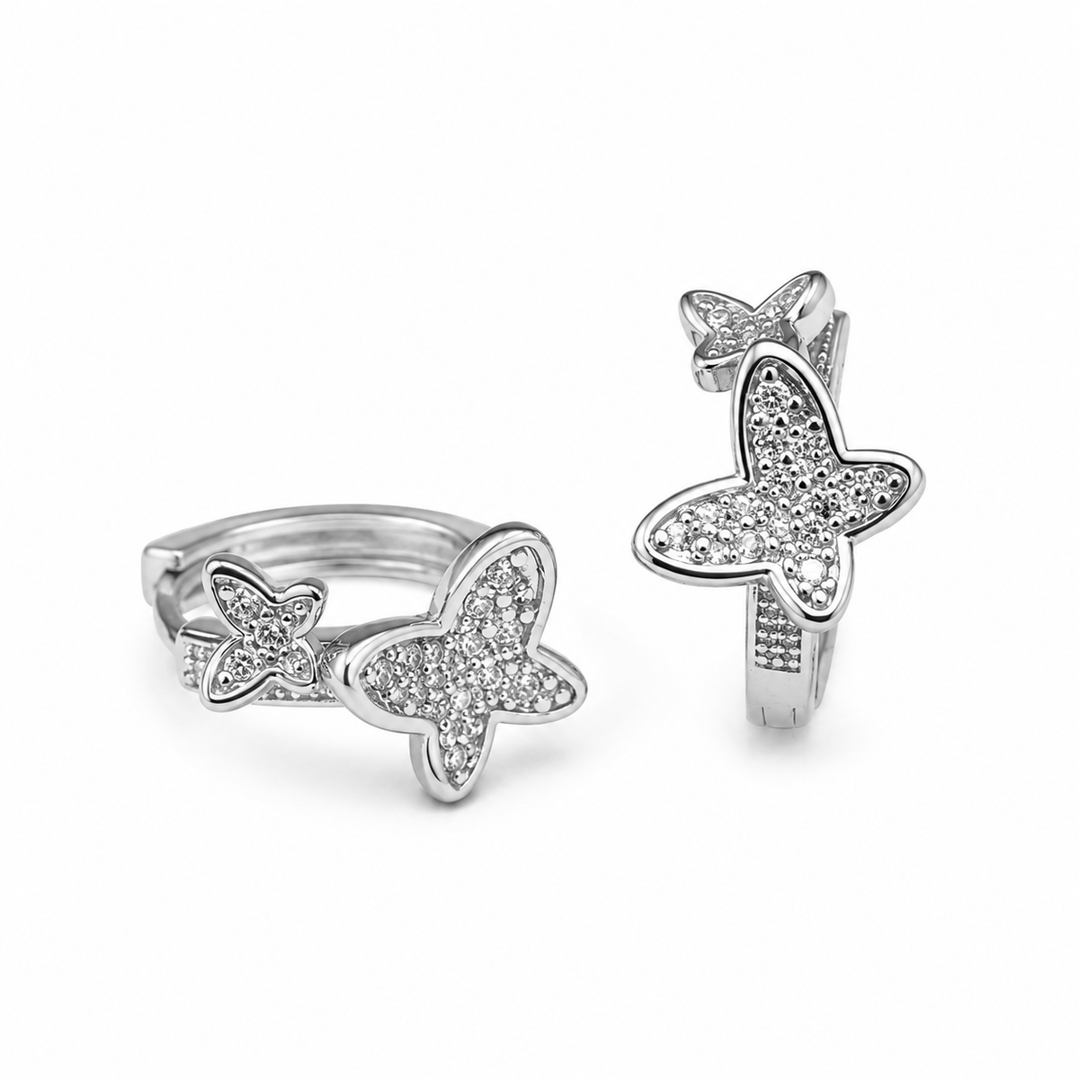 PM008 Silver Butterfly Duo CZ Huggie Minđuše od hirurškog čelika
