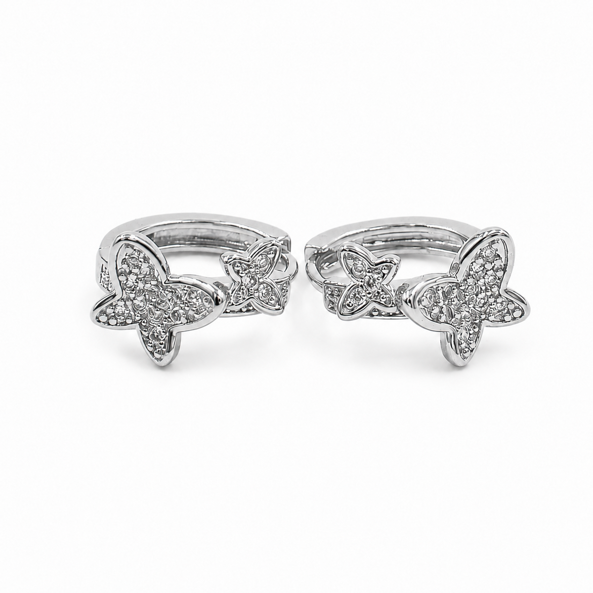 PM008 – Silver Butterfly Duo CZ Huggie Minđuše