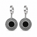 PM009 Silver Greek Coin Drop Minđuše sa grčkim meandrom i crnim emajlom