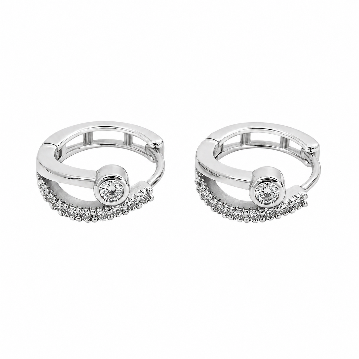 PM027 – Silver Double Hoop Bezel Solitaire CZ Minđuše
