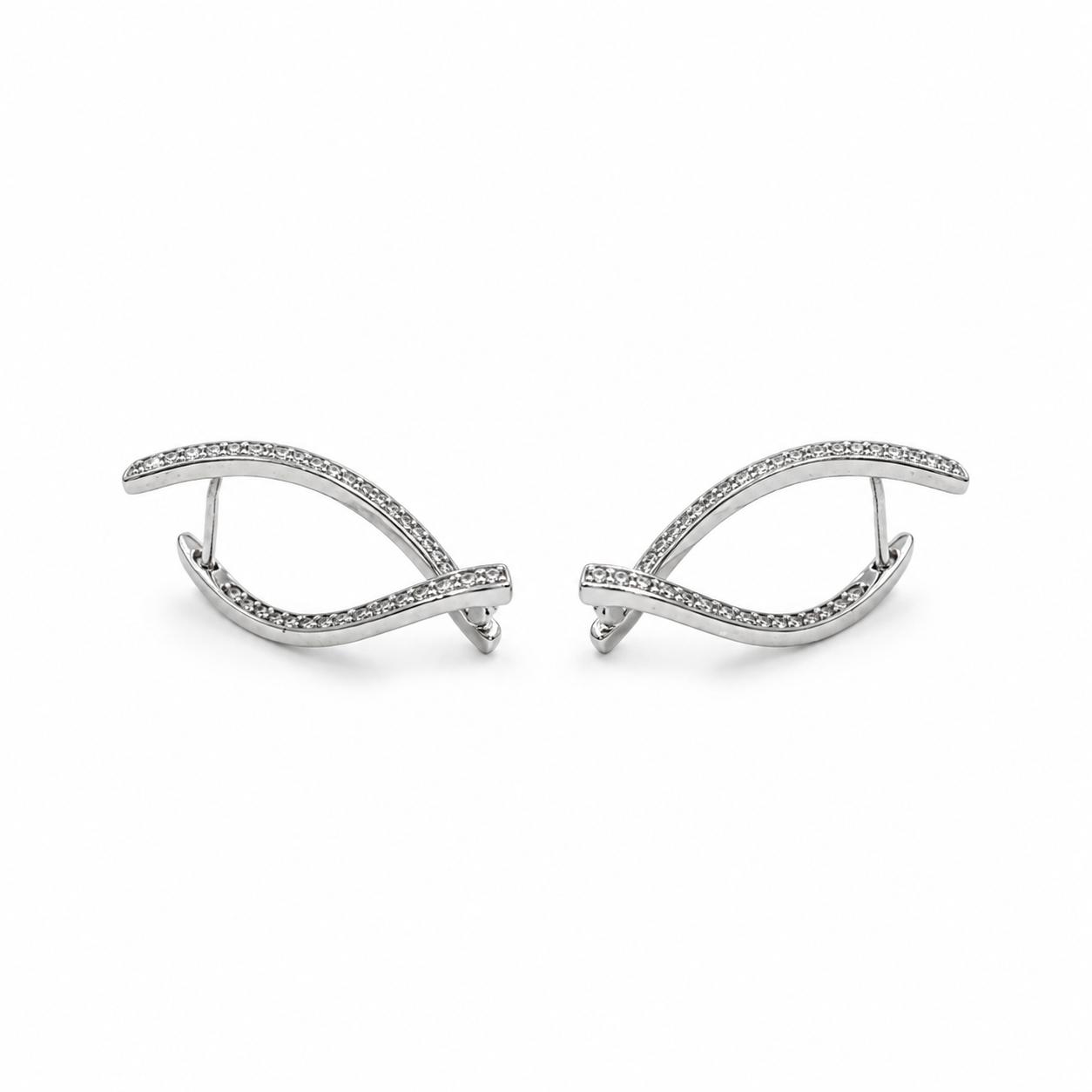 PM014 – Silver Twisted Wave CZ Ear Crawler Minđuše