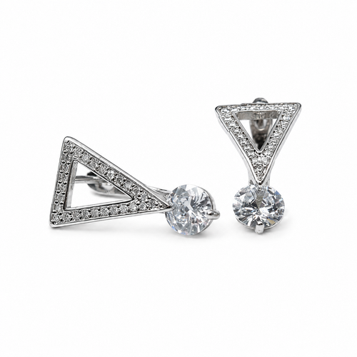 PM031 Silver Geometric Triangle Dangle CZ Minđuše od hirurškog čelika