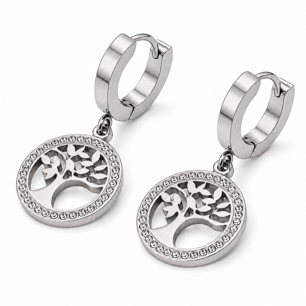 PM032 – Silver Tree of Life Medallion Huggie Minđuše