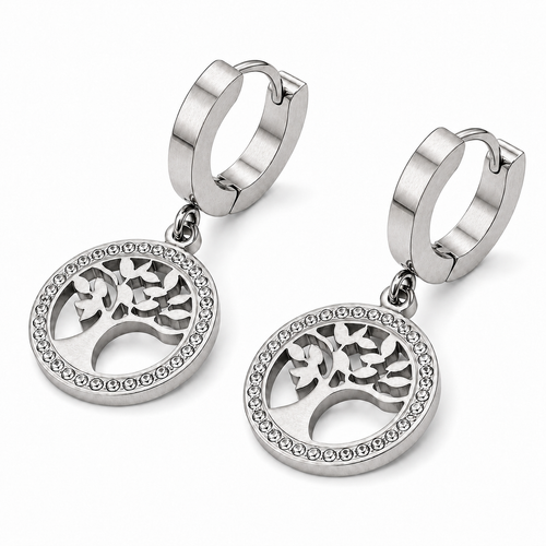 PM032 – Silver Tree of Life Medallion Huggie Minđuše