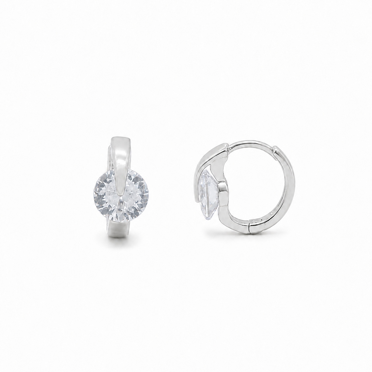 PM034 – Silver Floating Solitaire CZ Huggie Minđuše