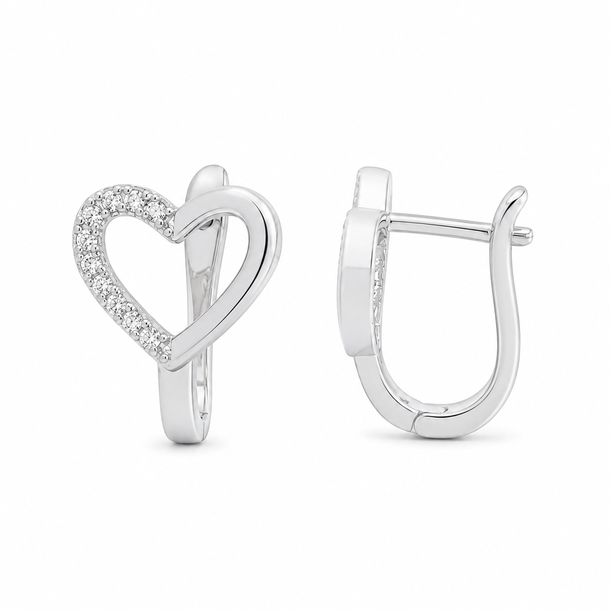 PM036 – Silver Half CZ Open Heart Huggie Minđuše