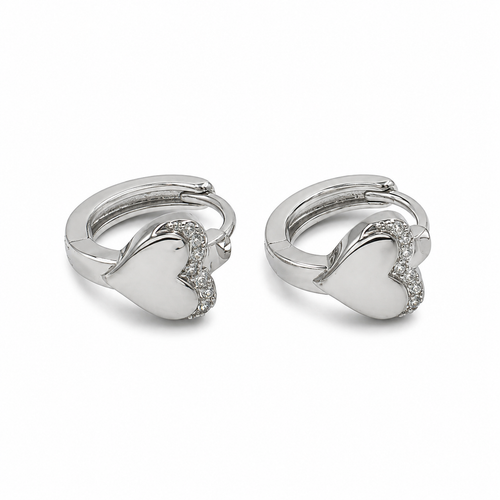 PM023 – Silver Half Pavé Heart Huggie Minđuše