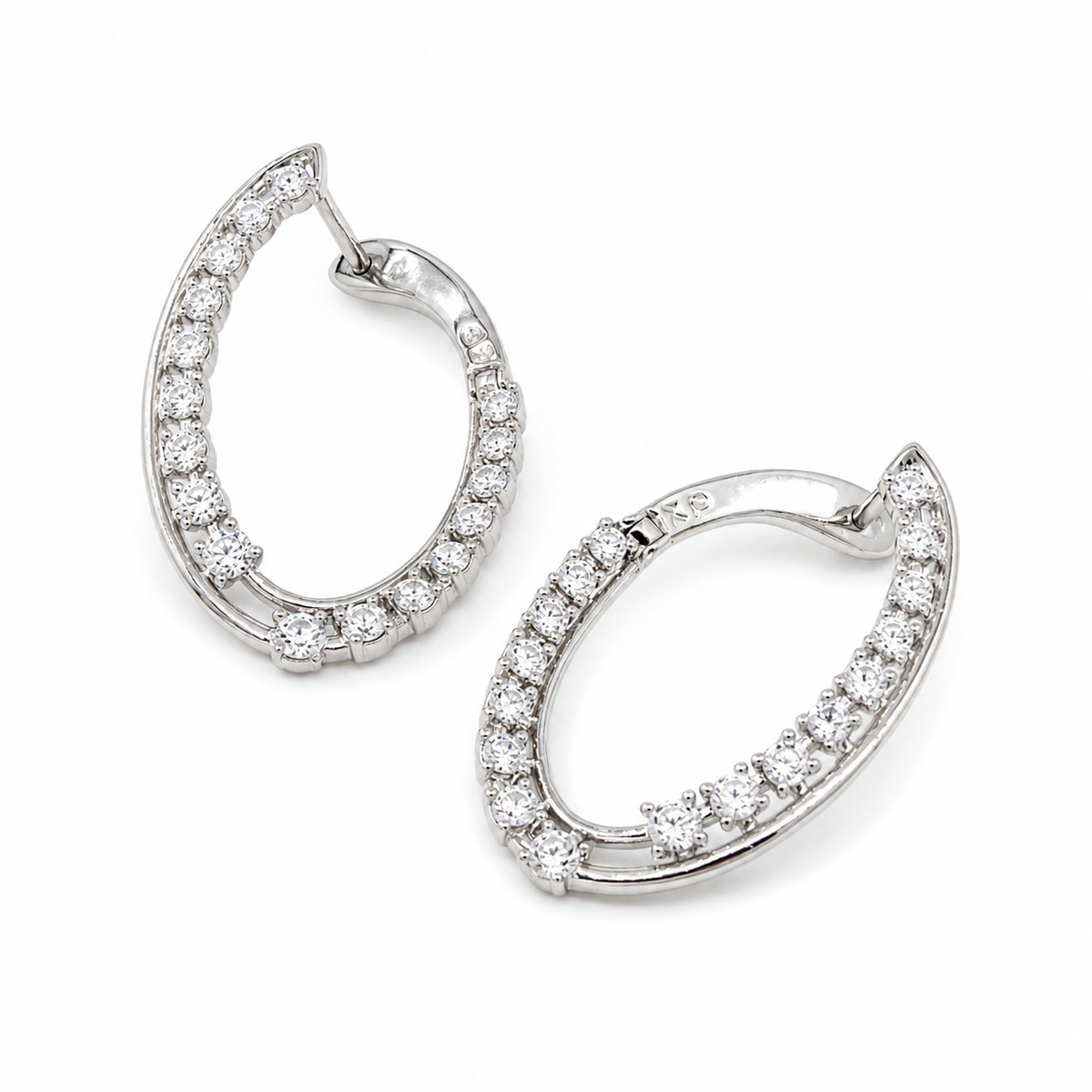 PM050 Silver Oval Inside-Out Full Pavé Hoop Minđuše od hirurškog čelika