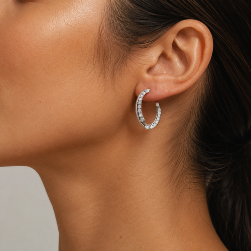 PM050 – Silver Oval Inside-Out Full Pavé Hoop Minđuše