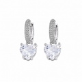 PM069 – Silver CZ Heart Charm Pavé Hoop Minđuše