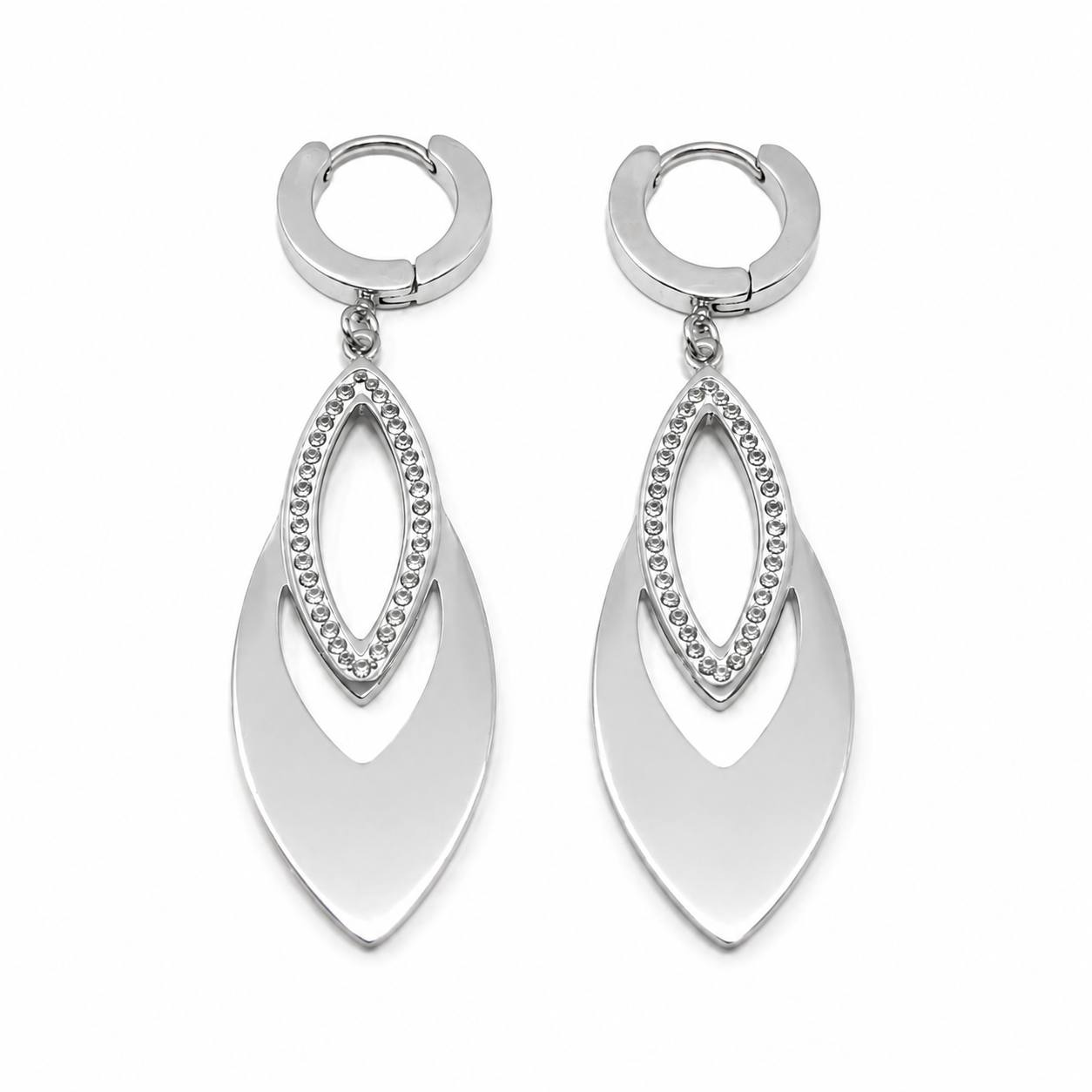 PM071 – Silver Double Marquise Pavé Drop Minđuše