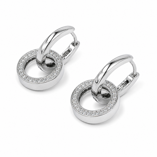 PM052 Silver Plain Huggie Pavé Ring Drop Minđuše od hirurškog čelika