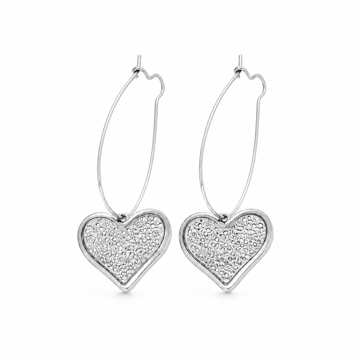 PM057 – Silver Filigree Heart Drop Minđuše