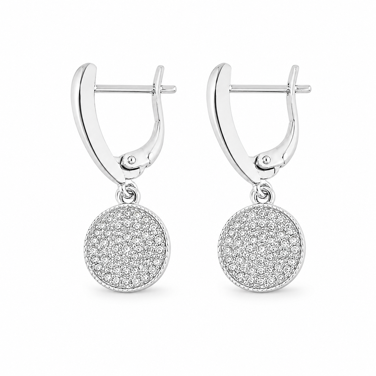 PM060 – Silver Crystal Coin Lever Back Minđuše