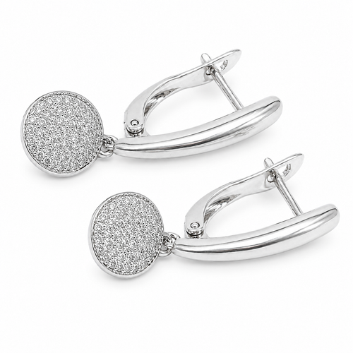 PM060 – Silver Crystal Coin Lever Back Minđuše