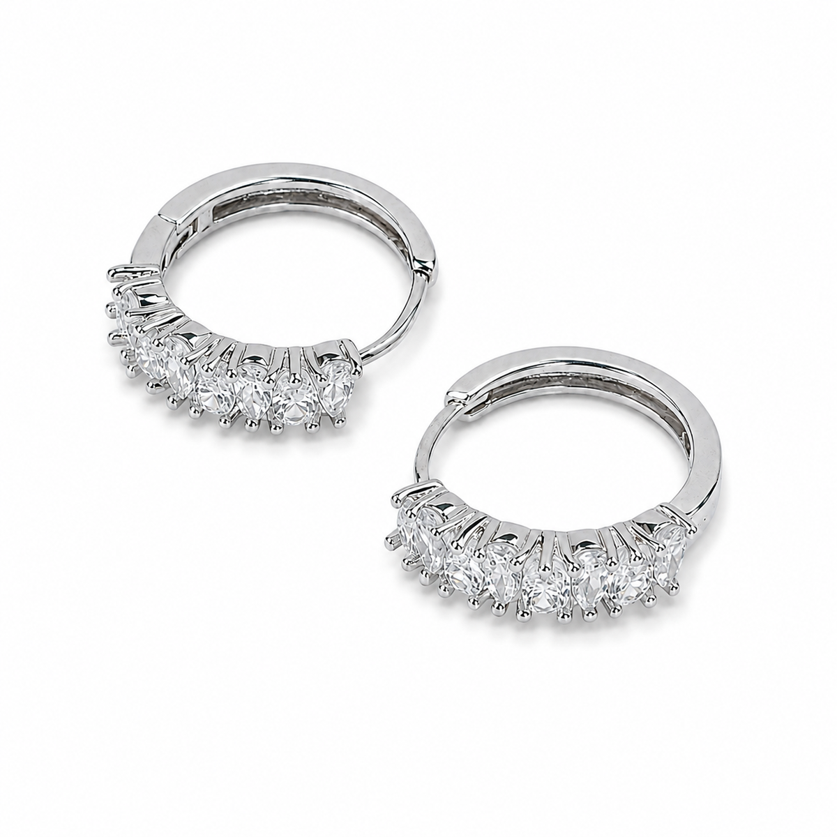 PM049 Silver Multi CZ Prong Eternity Hoop Minđuše od hirurškog čelika