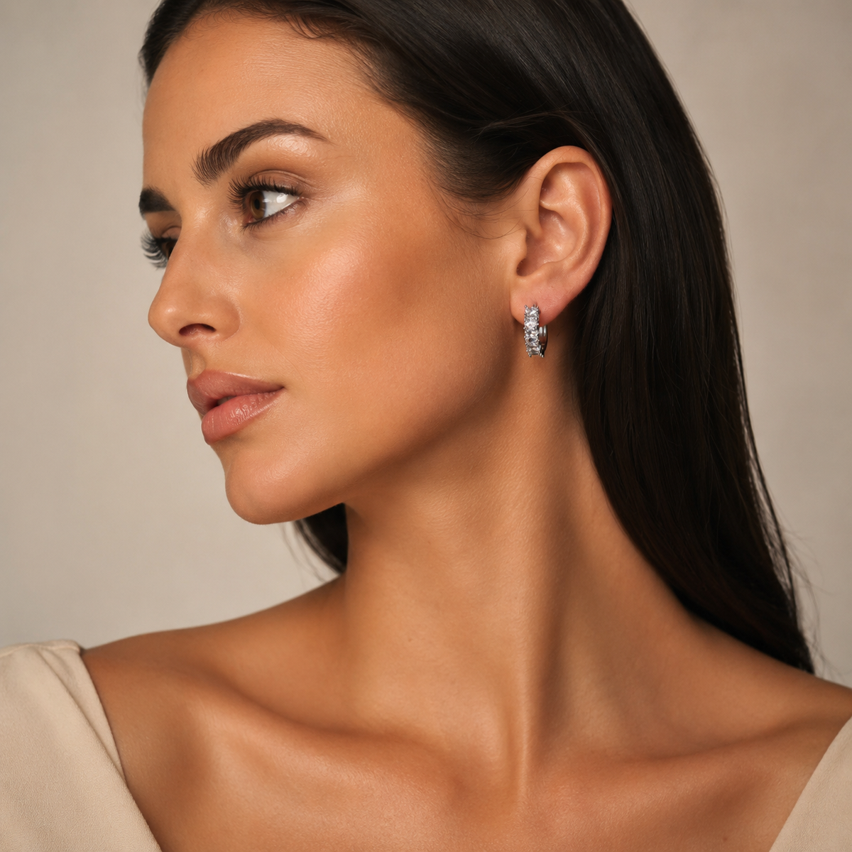 PM049 – Silver Multi CZ Prong Eternity Hoop Minđuše