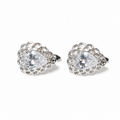 PM089 – Silver Pear Solitaire Scallop Halo Clip-On Minđuše