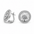 PM092 – Silver Round Pavé Greek Key Halo Clip-On Minđuše