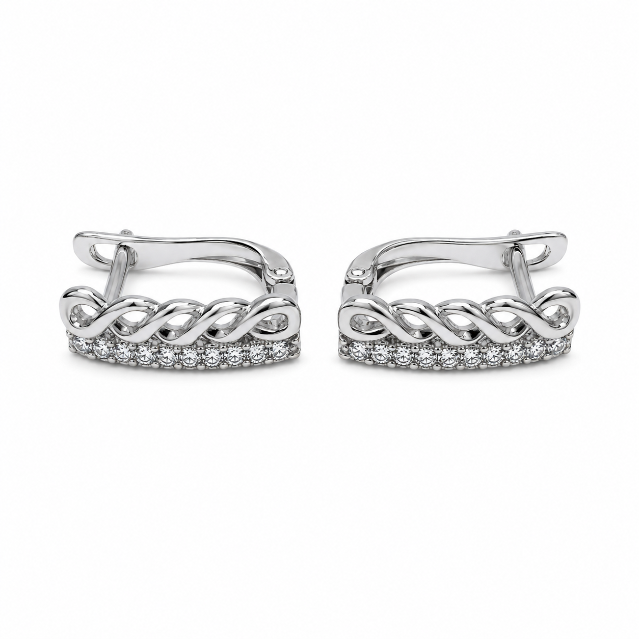 PM093 – Silver Twisted Braid & Pavé Bar Clip-On Minđuše