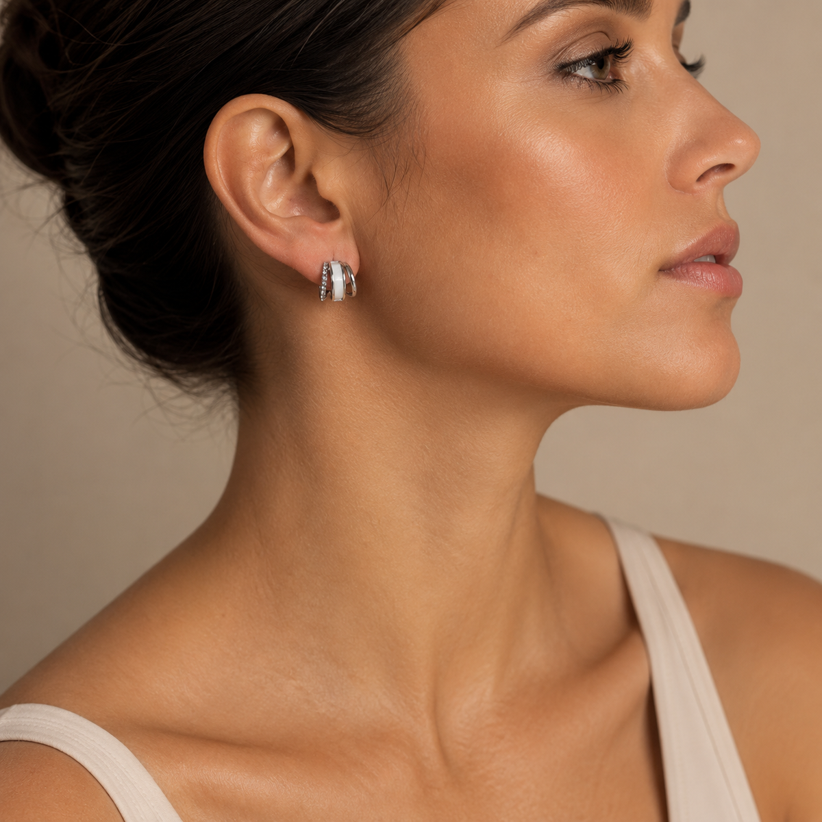 PM095 – Silver Sedef & CZ Multi-Band Hoop Minđuše
