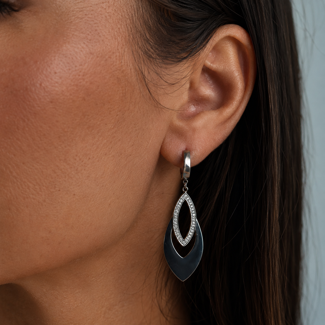 PM071 – Silver Double Marquise Pavé Drop Minđuše