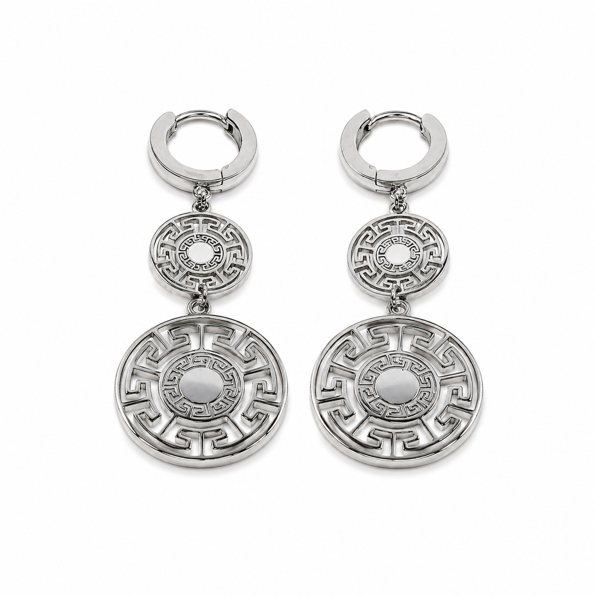 PM072 – Silver Meander Medallion Dangle Minđuše