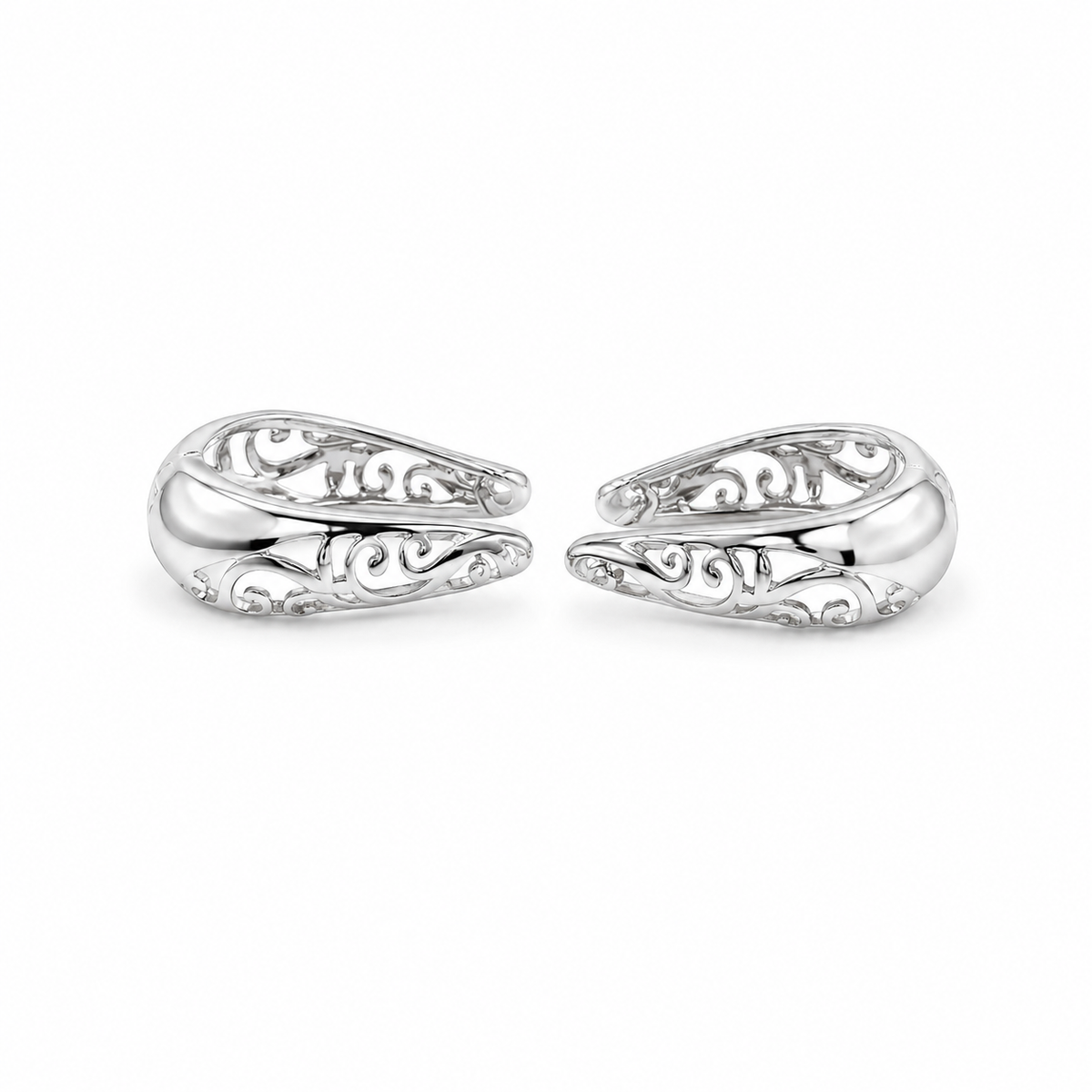 PM081 – Silver Baroque Swirl Open Huggie Minđuše