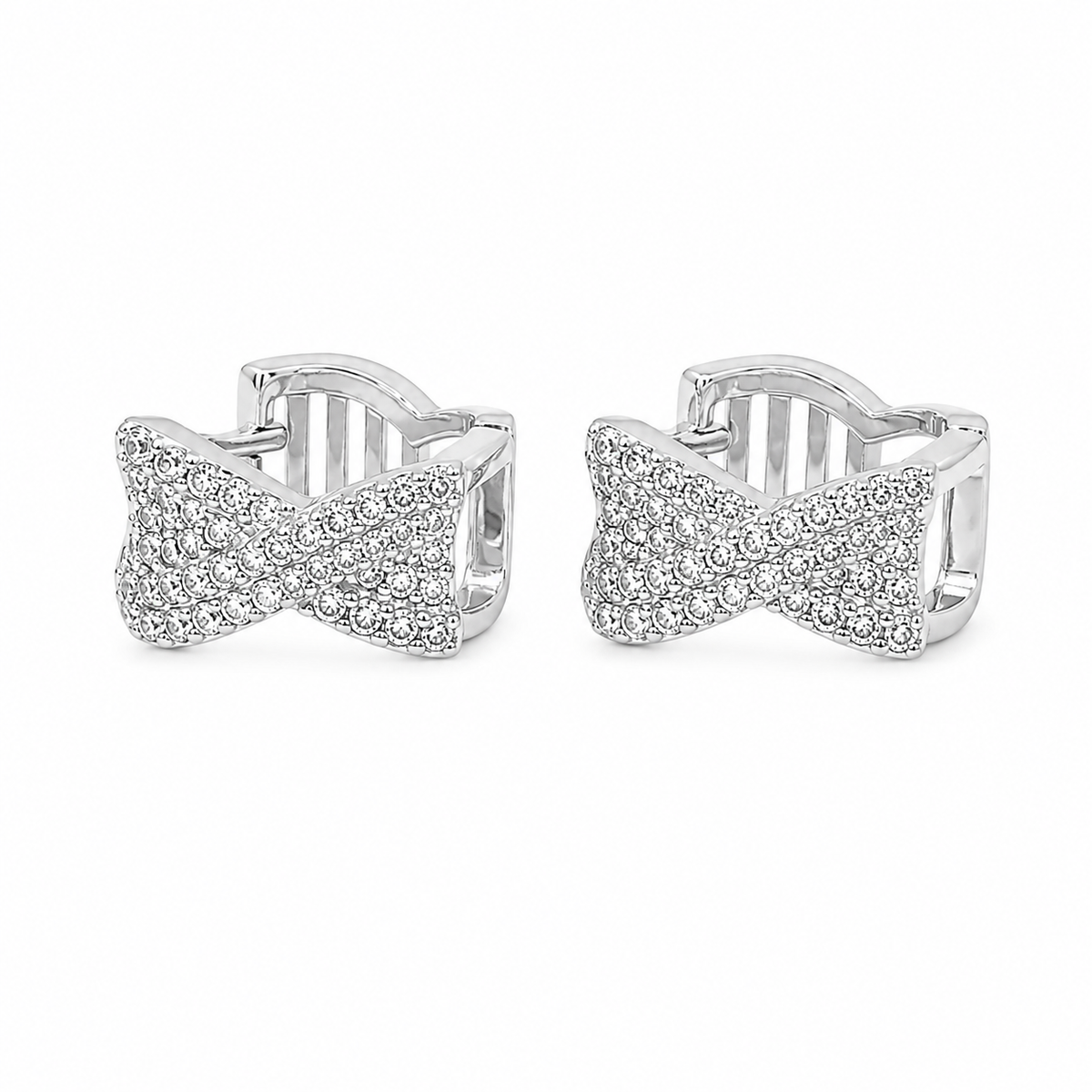 PM082 – Silver Full CZ Ribbon Huggie Minđuše