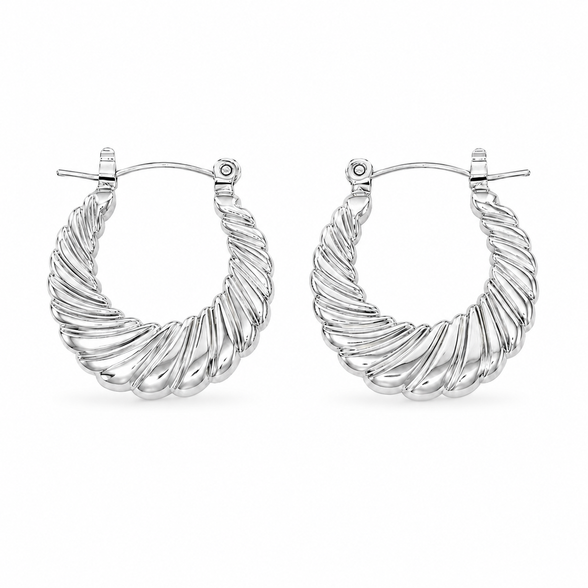 PM083 – Silver Twisted Scallop Hoop Minđuše