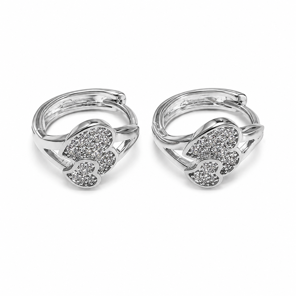 PM099 – Silver Pavé Heart Duo Huggie Minđuše