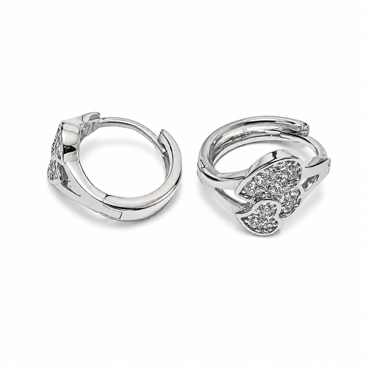 PM099 – Silver Pavé Heart Duo Huggie Minđuše