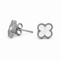 PM112 – Silver S White Four-Leaf Clover Stud Minđuše