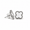 PM110 – Silver L White Four-Leaf Clover Stud Minđuše