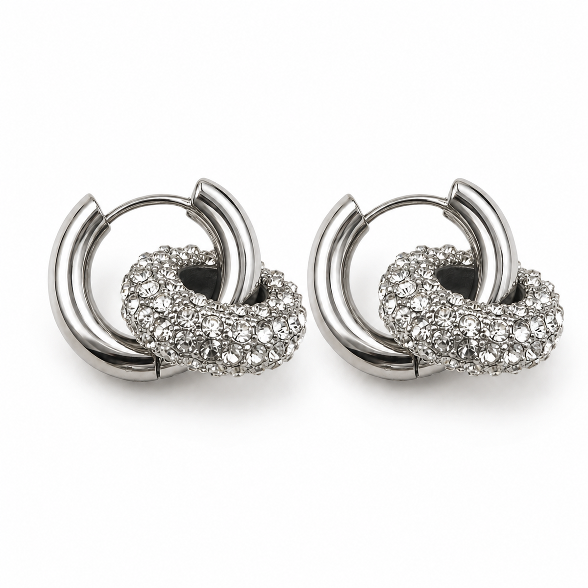 PM125 – Silver Iced Out Ball Loop Huggie Minđuše