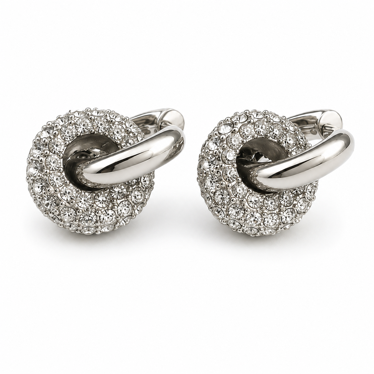PM125 – Silver Iced Out Ball Loop Huggie Minđuše