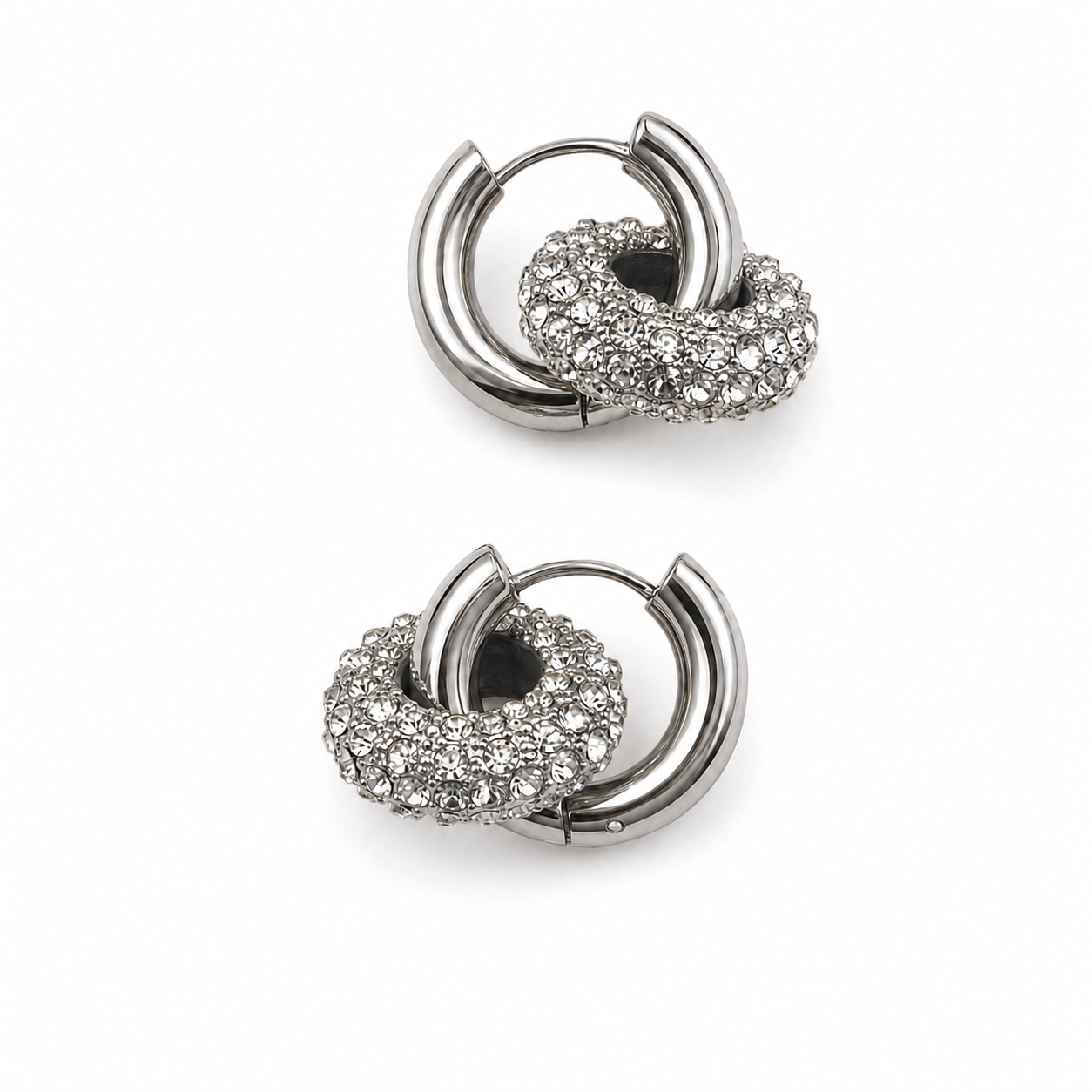 PM125 – Silver Iced Out Ball Loop Huggie Minđuše