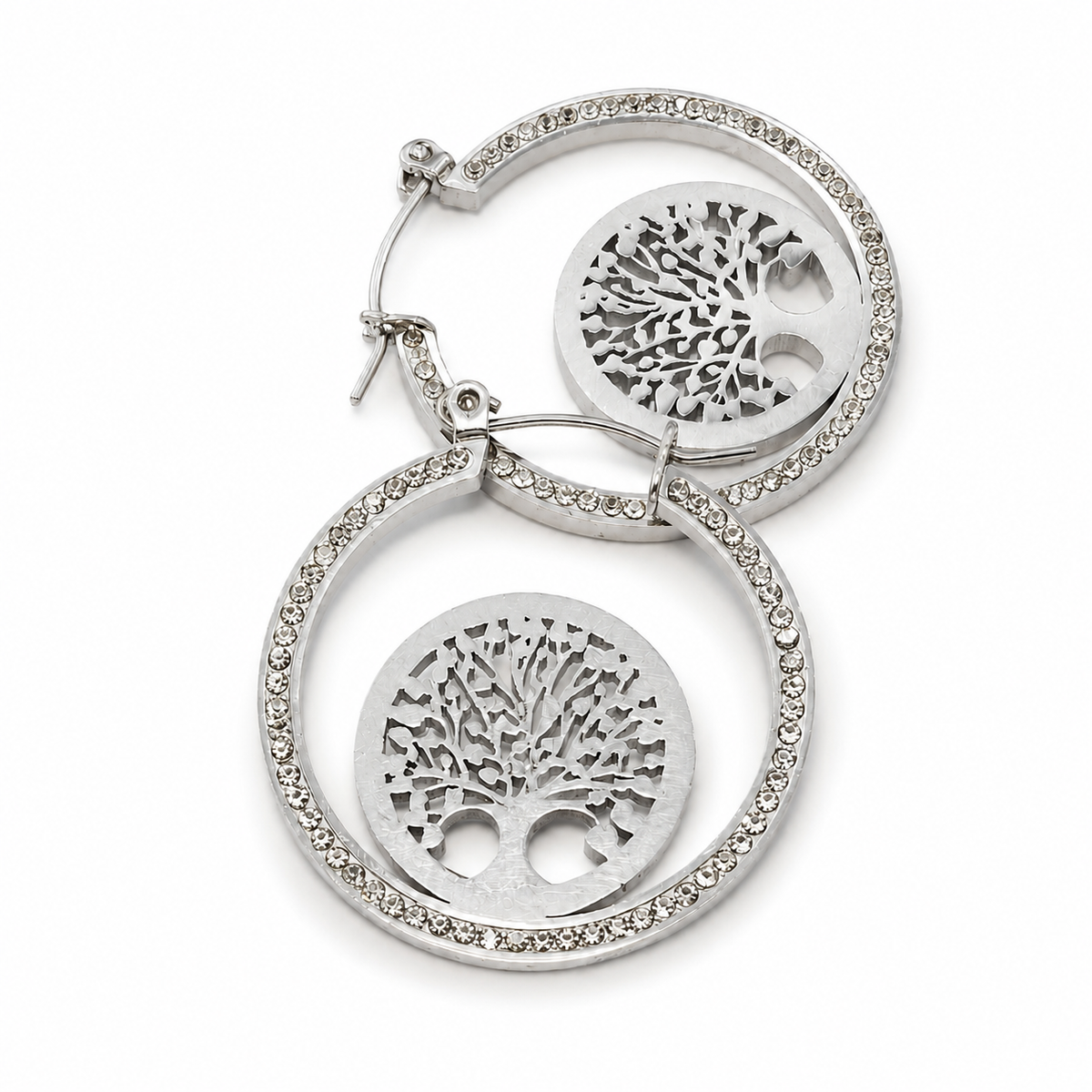 PM142 – Silver Crystal Hoop Tree of Life Minđuše