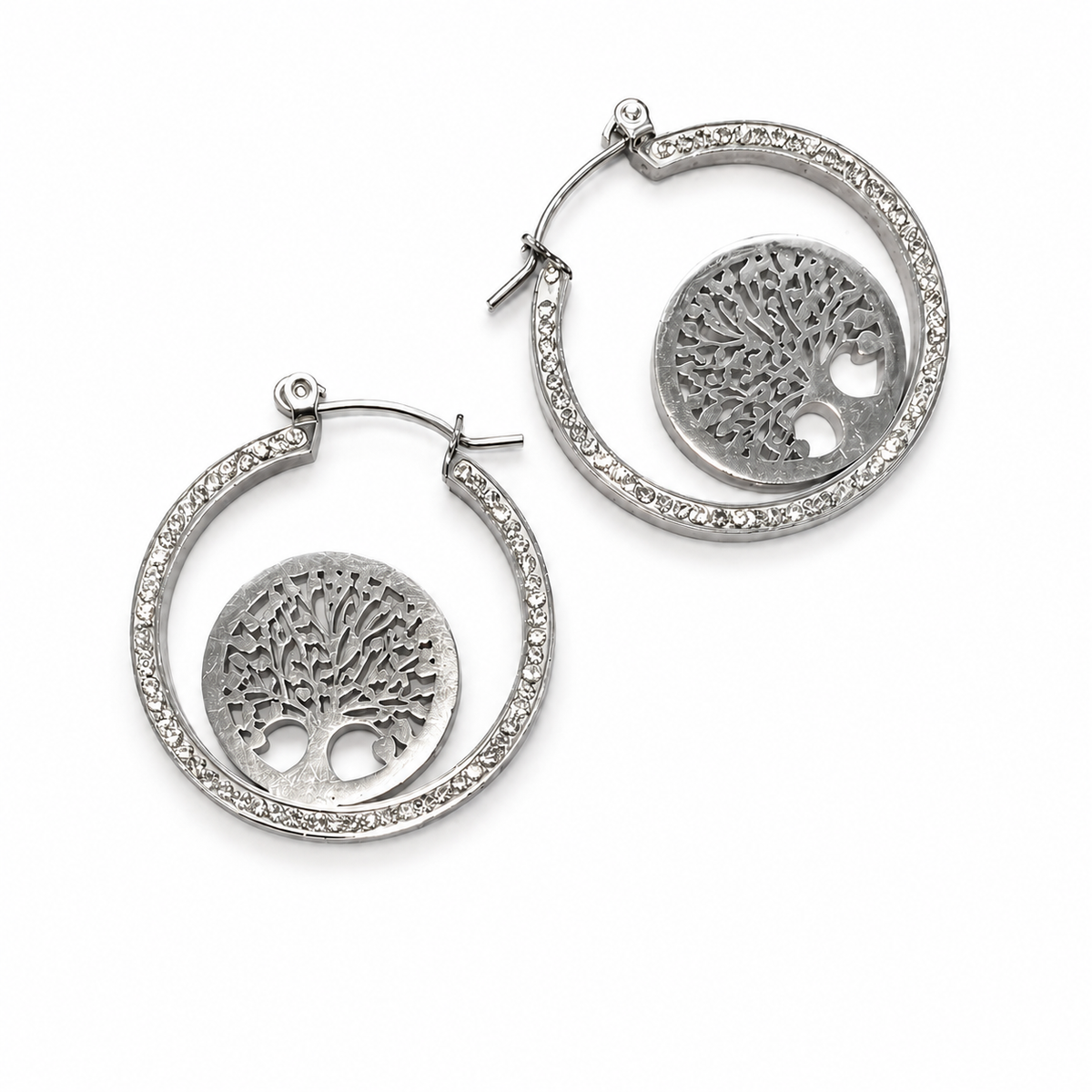 PM142 – Silver Crystal Hoop Tree of Life Minđuše