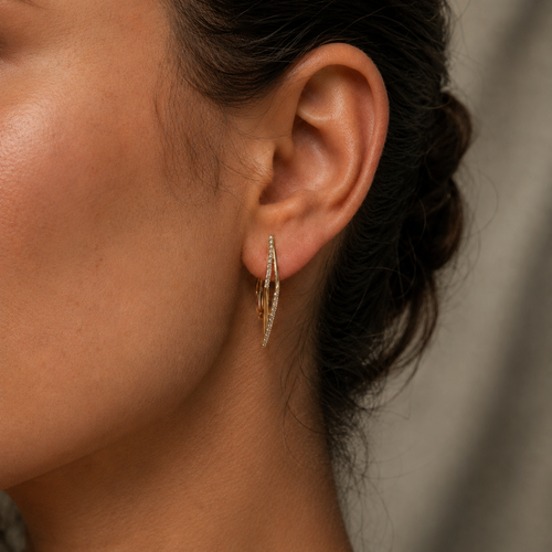 PM003G – Gold Double Bar Bypass CZ Huggie Minđuše