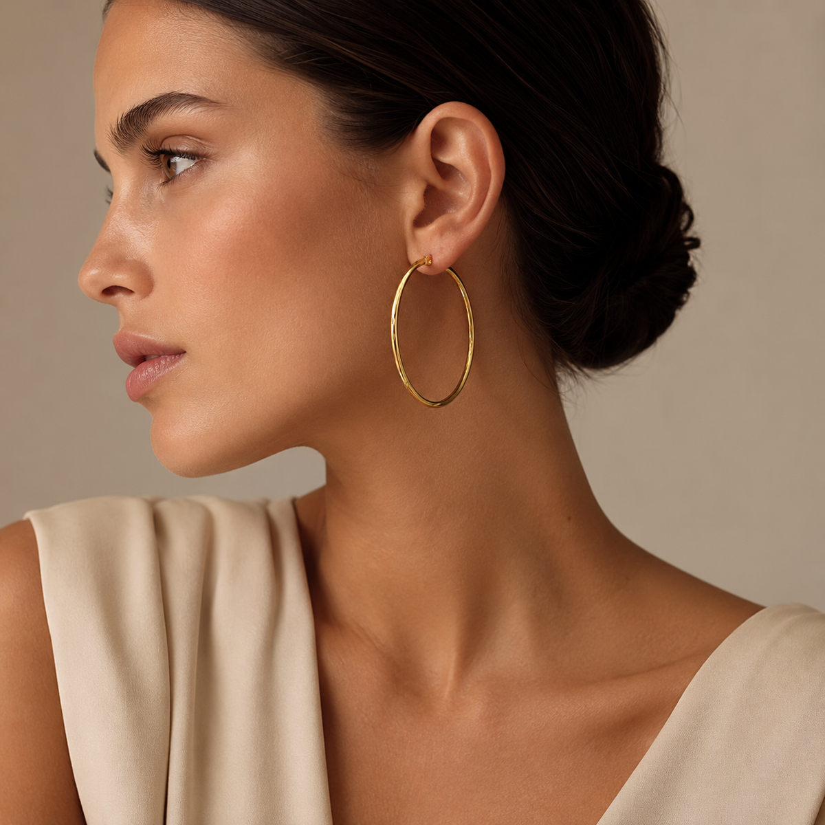 PM008G – Gold Thin Plain 42 mm Hoop Minđuše