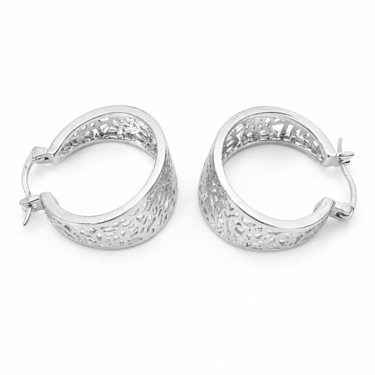 PM145 – Silver Wide Band Mandala Cutout Hoop Minđuše