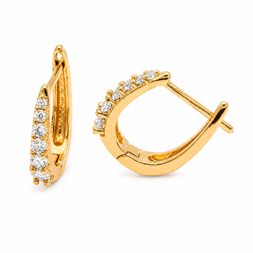 PM017G – Gold D-Hoop Multi CZ Prong Huggie Minđuše
