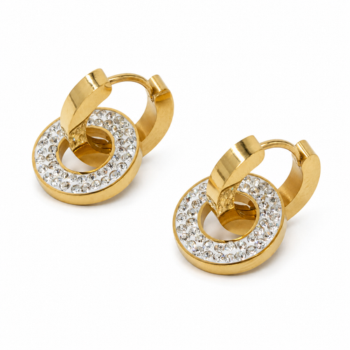 PM019G – Gold Interlocking Pavé Circle Huggie Dangle Minđuše