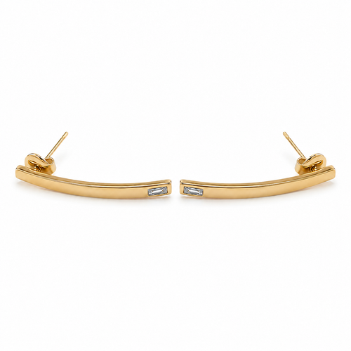 PM022G – Gold Arch Bar Single Baguette Stud Minđuše