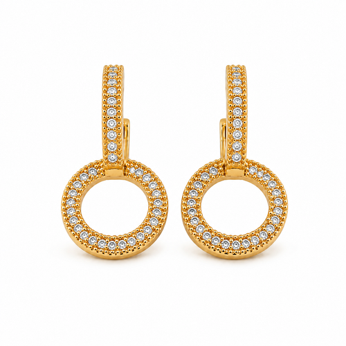 PM025G – Gold Pavé Open Circle Huggie Dangle Minđuše
