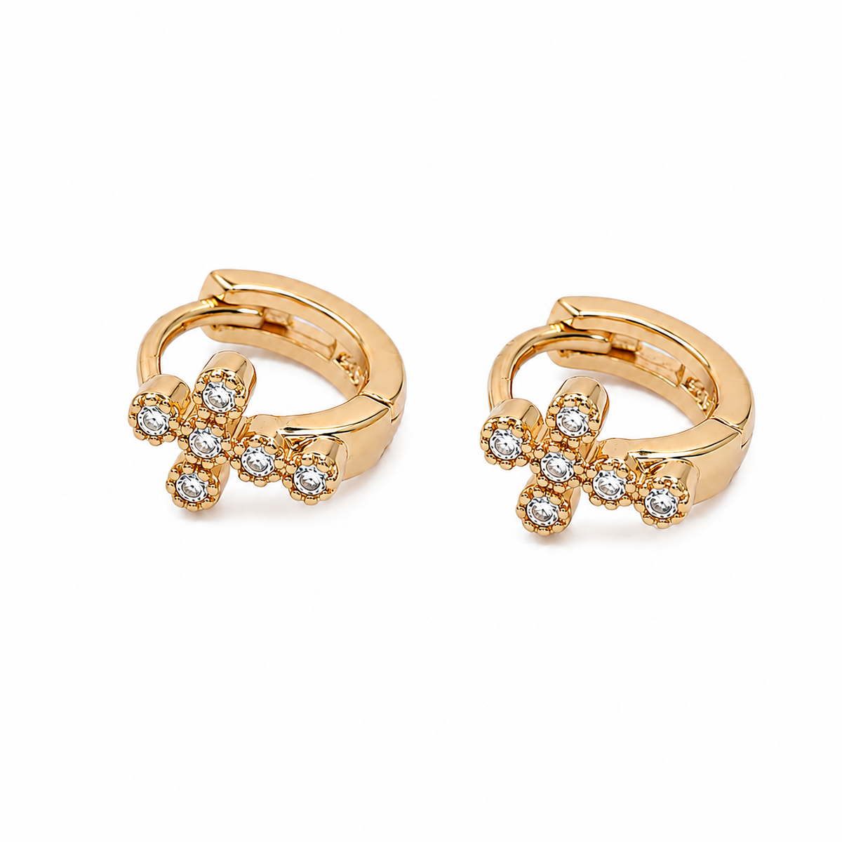 PM028G – Gold CZ Cross Clover Huggie Minđuše